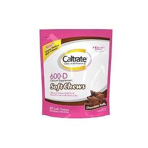 Caltrate Calcium & Vitamin D Supplement, 600+D, Soft Chews 60 ea