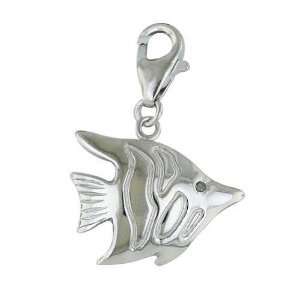  Sterling Silver Plain fish with 1 pc of Diamond Rhodium 