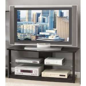  Plasma TV Stand with Glass Shelf in Black Finish: Home 