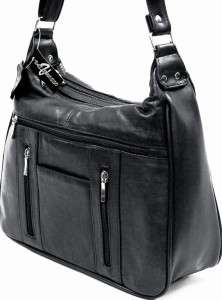Black LEATHER Shoulder PURSE ORGANIZER Satchel Handbag  