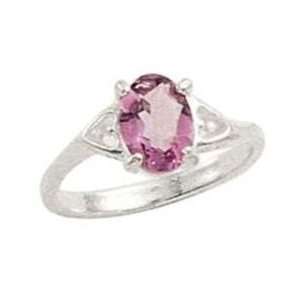  STERLING SILVER OVAL AMETHYST RING W/ TWO SIDE HEARTS Size 
