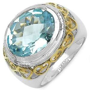   70 Carat Genuine Blue Topaz Due Tone Sterling Silver Ring Jewelry