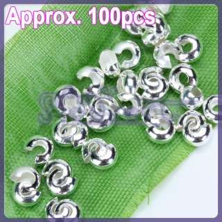 SHINY SILVER TONE ROUND CRIMP BEAD COVER JEWELRY 4MM  