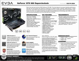 NEW EVGA 02G P4 2684 KR Superclocked SC+ GeForce GTX 680 2GB GDDR5 PCI 