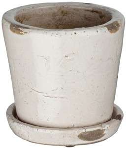 Set 12 White Glazed Ceramic Flower Pot with Saucer  