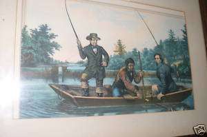 Currier and Ives Catching A Trout Vintage lithograph  