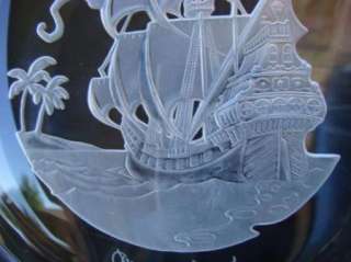 James Wyeth Crystal Art Glass Etched Plate Pirate Ship  
