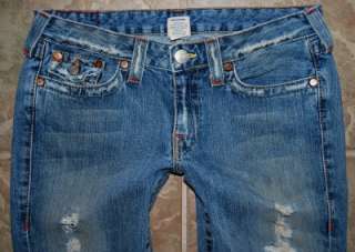 TRUE RELIGION # 503 Joey Destroyed Big Rig Stone Tint Flare Jeans sz 