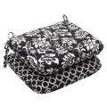   Black and White Floral Rounded Reversible Seat Cushion (Set of 2