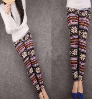  Knitted Multi Colored Stripe Snowflakes Leggings Tights W011  