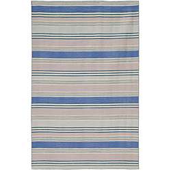 Flat woven Lorenc Pink Striped Wool Rug (5 x 8)  