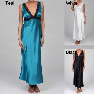 Alexander Del Rossa Womens Lace Trim Silk Long Nightgown   