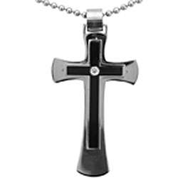 Stainless Steel Diamond Accent Cross Necklace  Overstock