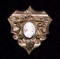 Antique Victorian 10k Gold Shield Carved Cameo Brooch  