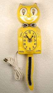 Vintage Electric Kit Cat Clock Jeweled/Yellow  