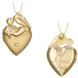 14k Gold Mom and Baby Diamond Locket Necklace  