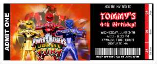 Set of 10 Power Rangers Personalized Ticket Invitations  