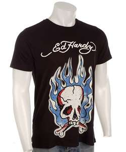 Ed Hardy Mens Flaming Skull Rhinestone T shirt  Overstock