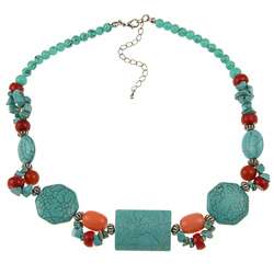 Crystale Silvertone Turquoise and Coral Cluster Necklace   