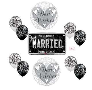   Married Wedding Damask Balloon Mylar Latex Lot Set Shower Black White