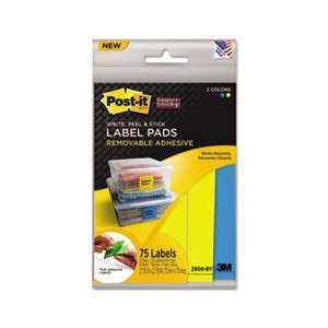   Label Pads, 3w x 3h, Blue/Yellow, 75 Labels/Pack