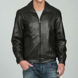 Collezione Mens Big & Tall Leather Banded Bottom Bomber Jacket 