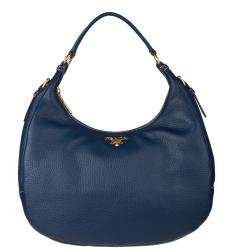 Prada Navy Blue Leather Hobo Handbag  Overstock