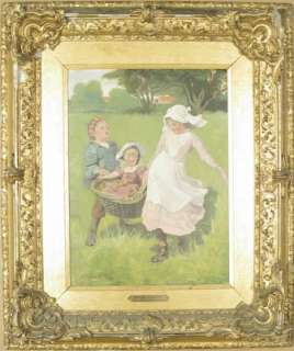 Antique Oil Painting George Clausen Children 19th C.  