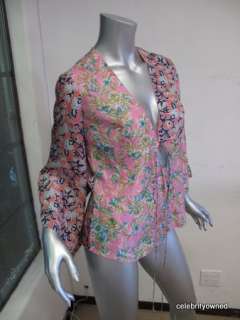 Calypso Pink & Multi Colored Flare Sleeve Tunic Top XS  