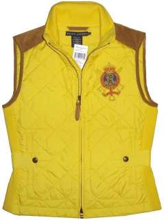 NWT $298 Polo Ralph Lauren Equestrian Suede Trim Quilted Vest Yellow 