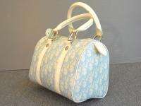 Used Christian Dior Trotter Aqua Blue/Ivory Handbag Authetic Free 