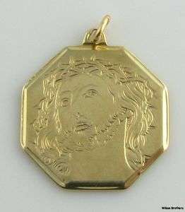 Engraved Jesus Christ Fine Pendant   14k Solid Yellow Gold Charm 