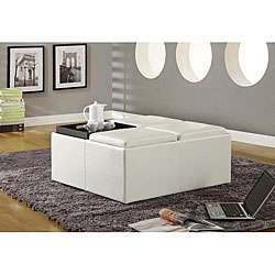 Decor Soft White Faux Leather Cocktail Storage Ottoman  Overstock