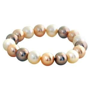 12 12.5mm Shades of Brown Shell Pearl Stretch Bracelet, 8 