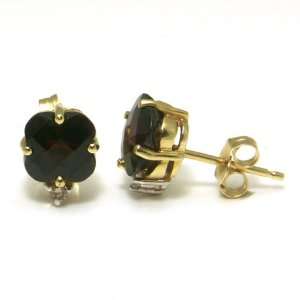  14K Yellow Gold Garnet and Diamond Stud Earrings: Jewelry