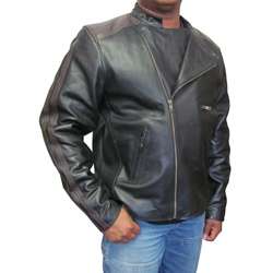 Amerileather Mens Dual Leather Stripe Motorcycle Jacket   