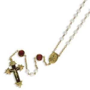  Gold tone Red Swarovski & Simulated Pearl 32in Rosary 