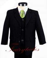 NWT Boy Black Suit W/Green Tie Choice Of Many Sizes  