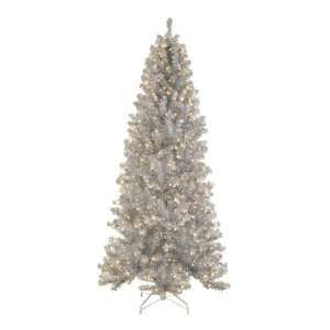  9 Pre Lit Silver Tinsel Noble Pine Artificial Christmas 