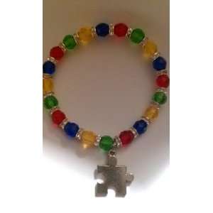 com Autism Awareness Rhinestone Bracelet   Glass Beads   Puzzle Piece 