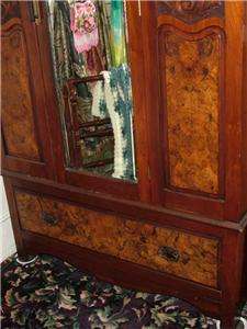 Antique Beautiful Walnut Burlwood Armoire w/Mirror.  