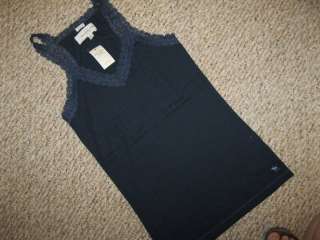 NWT Abercrombie & Fitch Woman Navy Blue Lace Cami Top L  