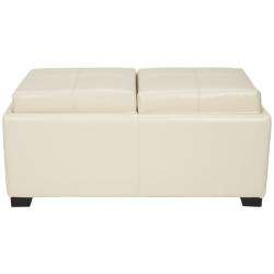   Double Tray Flat Cream Leather Storage Ottoman  Overstock