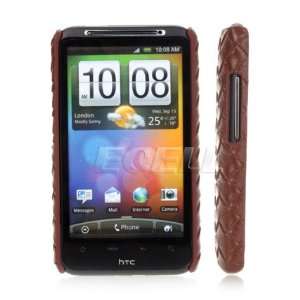     BROWN TEXTURED LEATHER WEAVE BACK CASE HTC DESIRE HD Electronics