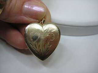 Vintage Etched Heart Pendant Locket 14K Gold 1 inch  