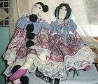 Vintage Unusual Tall Hand Made Boy Girl French Clown Cloth Rag Dolls