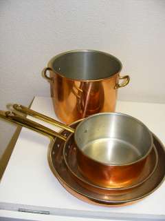 Lot 6 Copral Portugal Copper Pots Pan Strainer Cookware  