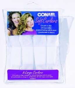 CONAIR Hair Styling No Pins Rollers Soft 8 Large Curlers Natural Waves 