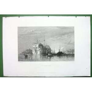   Gunship Pendennis Castle   Vintage Antique Print by Stanfield & Cousen