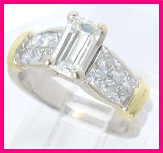   Gold 2 Tone Emerald & Princess VVS2 Diamond Engagement Ring 2.01ct